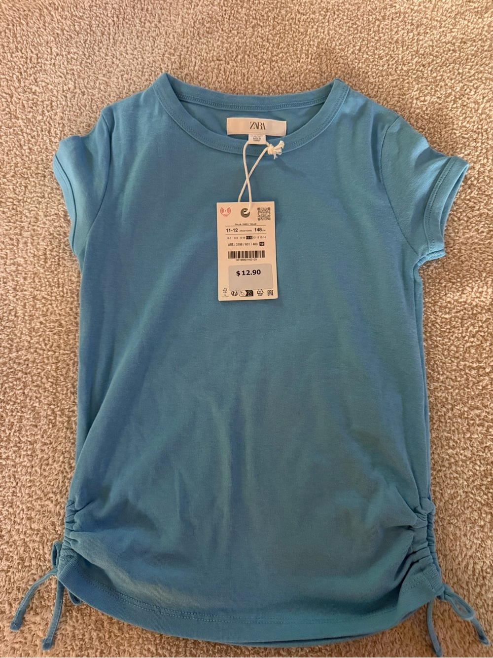Zara Girls' Blue Short Sleeve Tee with Side Ties